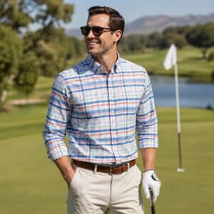 Lands’ End Supima No Iron Oxford Plaid Shirt Men’s 16.5 33 Tailored Fit